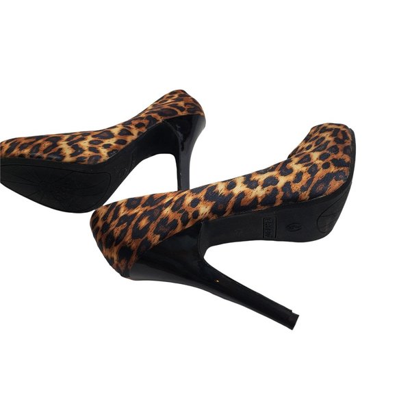 Bamboo platform heel animal print shoe size 7 black orange leopard fab… - Picture 4 of 6